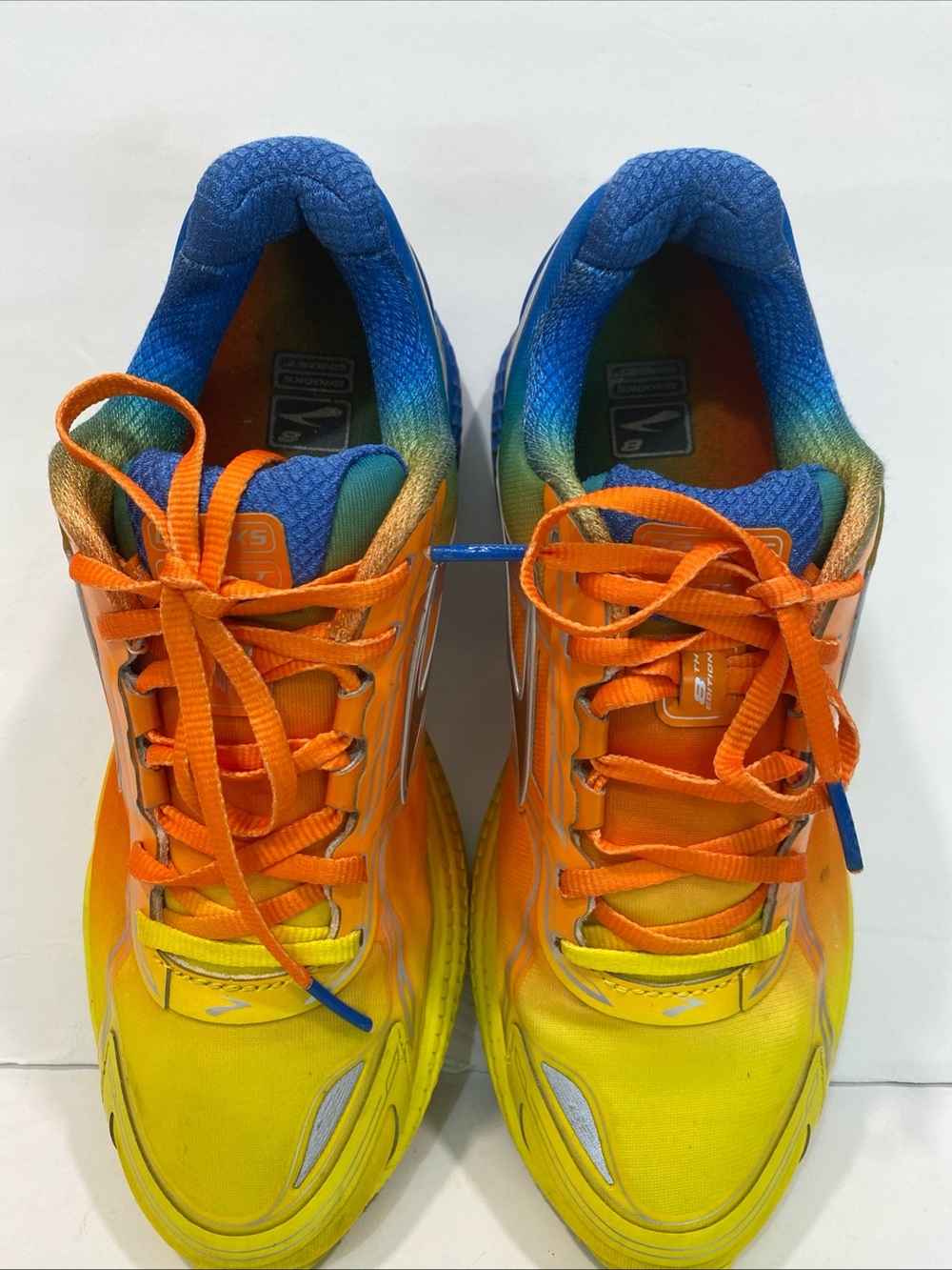 Brooks Ghost 8 Blue Yellow Orange Neon Athletic Running Walking Mens Shoes 9.5 - Picture 5 of 8